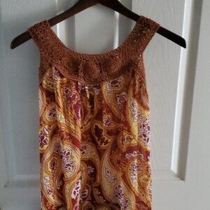 Bohemian Vintage Crochet Neckline Top Small